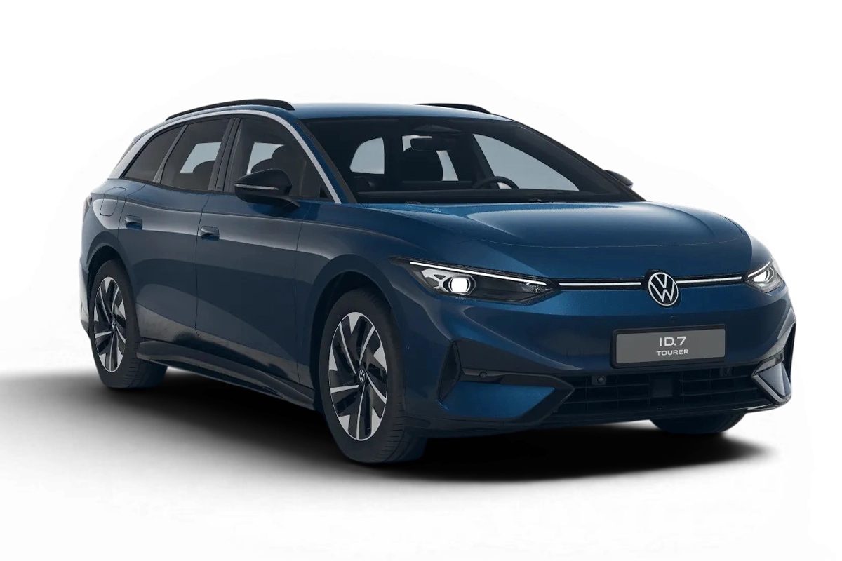 Blauer ID.7 Tourer von der Seite