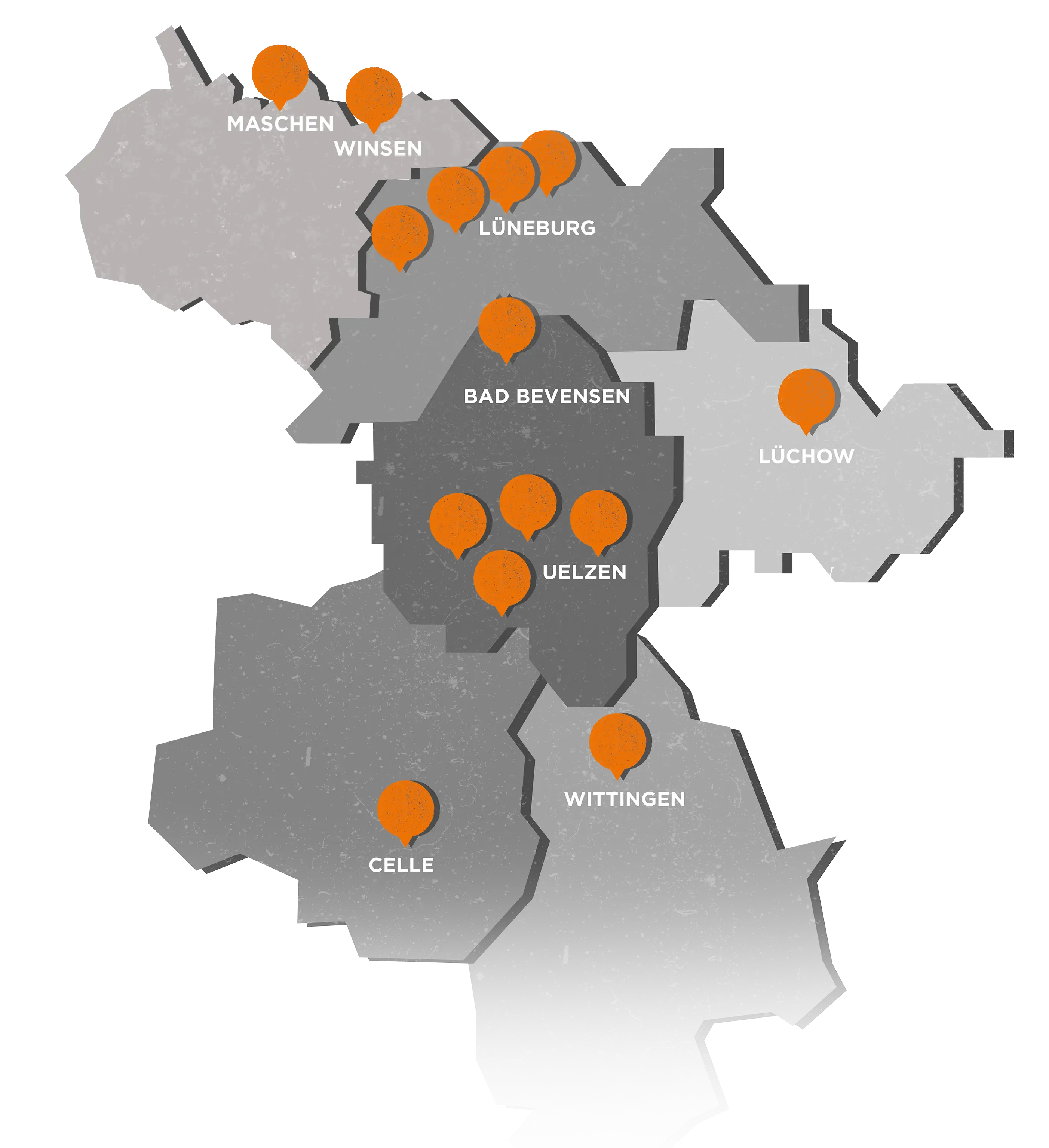 Karte von Niedersachsen mit den Standorten der maz-Gruppe